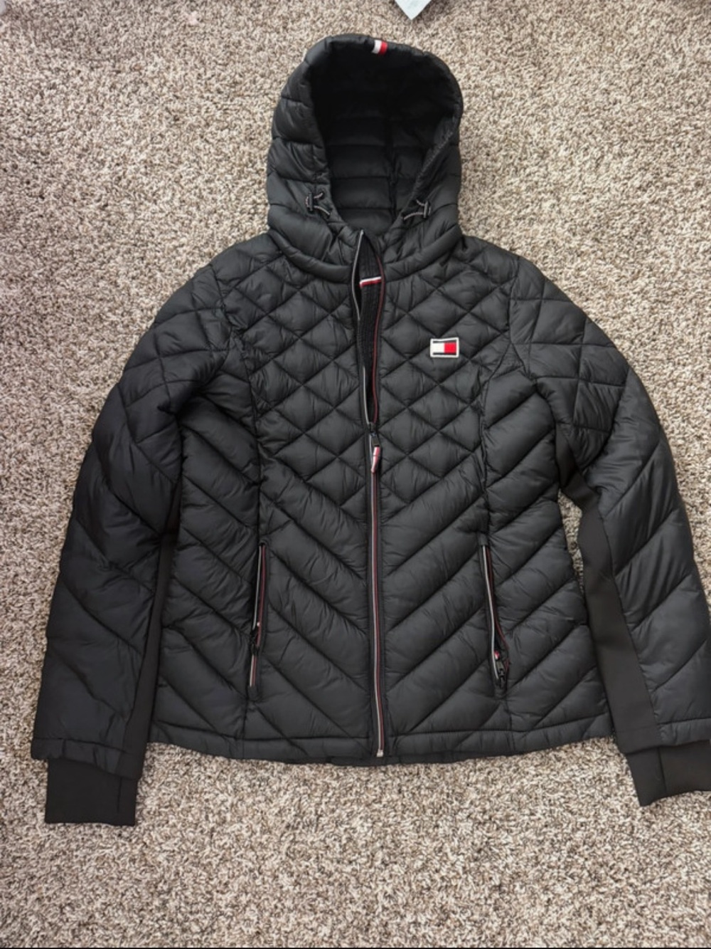 Tommy Hilfiger Black Quilted Hooded Down-Style Puffer Jacket
